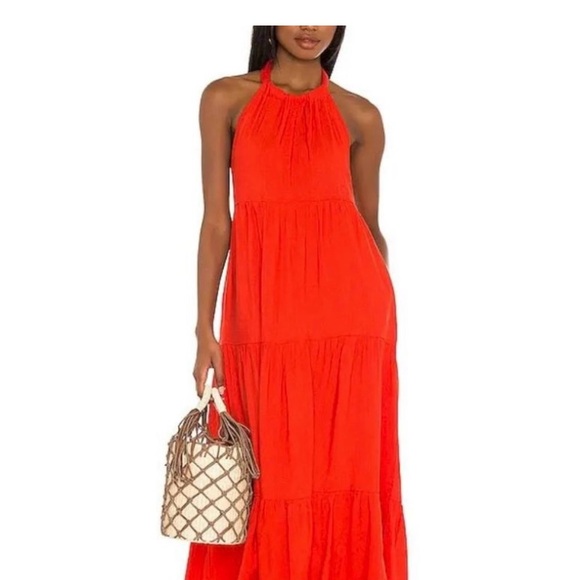 SOLID & STRIPED “The Britney” Halter Red Linen Maxi Dress Medium - Picture 2 of 3